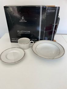 Cup, saucer & bowl - Royal Doulton - white / silver