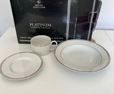 Cup, saucer & bowl - Royal Doulton - white / silver