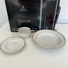 Cup, saucer & bowl - Royal Doulton - white / silver