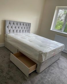 Brand New Stylish Divan Beds Instock. All Sizes Available. Drawers Option Available. Tufted Memory Foam Mattresses Available