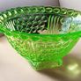 Antique 20th Century Green Uranium Glass Inverted Thistle Bowl UV Reactive  Description Image 5