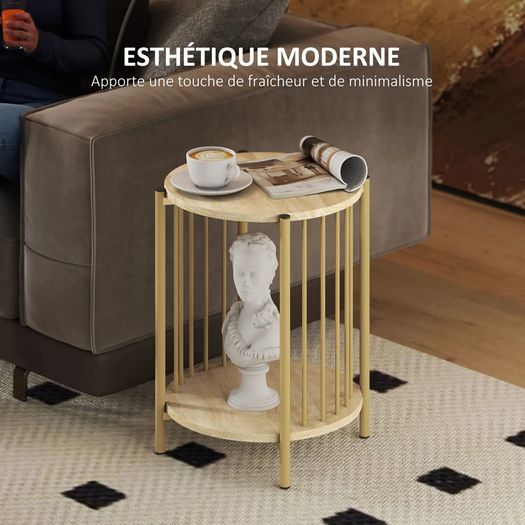Side Table, 2-Tier End Table with Storage Shelf and Steel Frame,41 x 49 cm natural wood effect