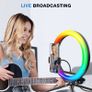 Ring Light with Tripod Stand & Phone Holder, 10 inch LED Ring Light with 12 RGB Modes & 10 Brightness Level,Selfie Ring Lights for Makeup, Tiktok, YouTube Image 2