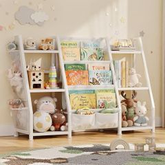 Kids Bookshelf and Toy Storage: 3-Tier Book Shelf Childrens Bookcase - 6 Small Storage Units for Kids Room