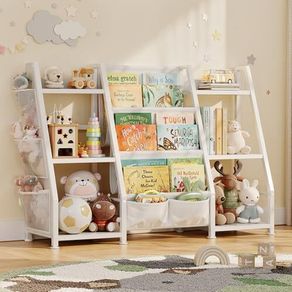 Kids Bookshelf and Toy Storage: 3-Tier Book Shelf Childrens Bookcase - 6 Small Storage Units for Kids Room