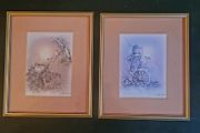 Vintage pair of finch prints