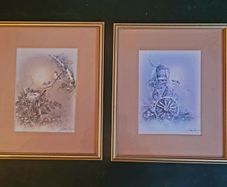 Vintage pair of finch prints