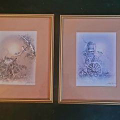 Vintage pair of finch prints