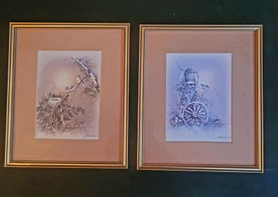 Vintage pair of finch prints