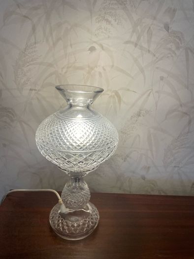 Elegant vintage cut glass electric table lamp in a classic hurricane