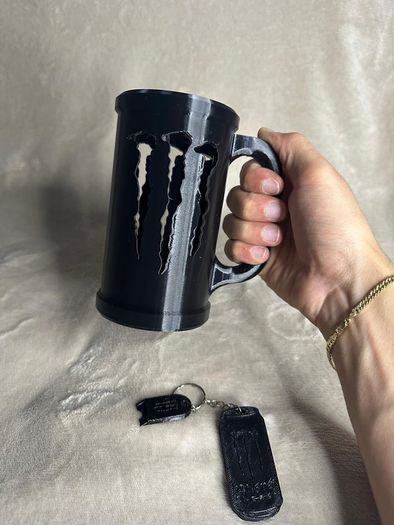 Monster Energy Can Holder Mug with Keychain | Gamer Desk Accessory