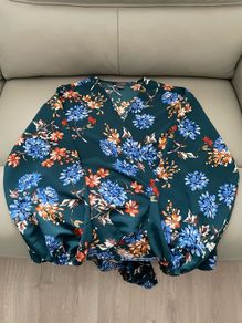 Green Floral Wrap Blouse