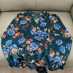 Green Floral Wrap Blouse
