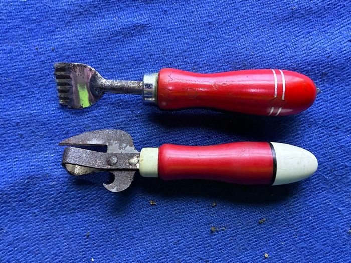 Vintage tin opener and butter curler