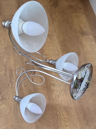 Satin Chrome 3 Arm Semi Flush Ceiling Light-Alabaster Glass Shades