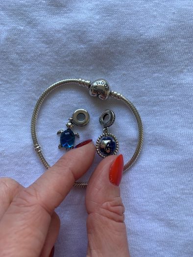 Pandora silver bracelet and 2 charms