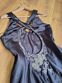 vintage karen millen embellished satin midi dress occasion wedding party Size UK14