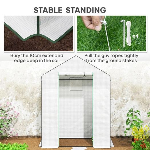 143 x 74cm Walk-In Greenhouse, with Shelves White