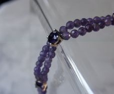 Double Strand Faceted Amethyst Bead Bracelet, 925 Silver Clasp, 7in/18cm