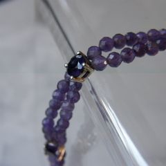 Double Strand Faceted Amethyst Bead Bracelet, 925 Silver Clasp, 7in/18cm