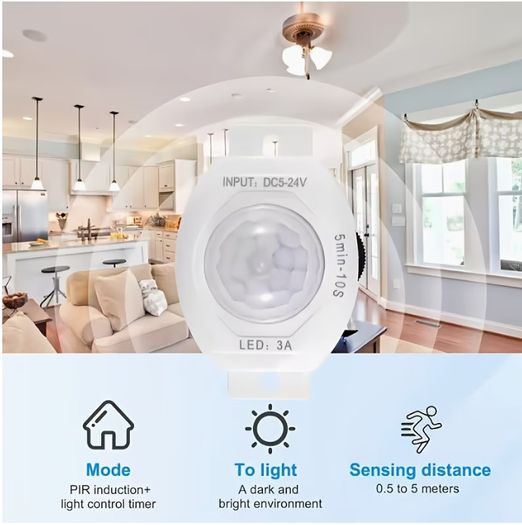 1pc DC5V-24V Night Motion Sensor Adjustable PIR Switch Infrared Detector Adjustable Timer Delay Switch for Lighting