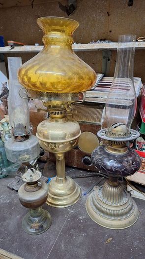 Variety of old oil lamps