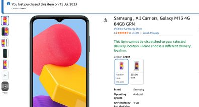 Used Samsung Galaxy M13 4G 64GB GRN , SIM-Free, green, in Good Condition.