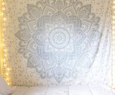 MULTIPLE SIZES AVAILABLE Grey Mandala Tapestry Bedroom Aesthetic Indie Wall Tapestry Hippie Room Decor Boho Tapestrys Trippy Small Tapestry Wall Hanging White Silver Wall Art 30x40