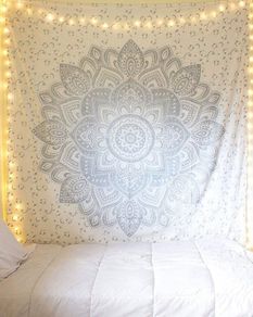 MULTIPLE SIZES AVAILABLE Grey Mandala Tapestry Bedroom Aesthetic Indie Wall Tapestry Hippie Room Decor Boho Tapestrys Trippy Small Tapestry Wall Hanging White Silver Wall Art 30x40