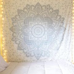 MULTIPLE SIZES AVAILABLE Grey Mandala Tapestry Bedroom Aesthetic Indie Wall Tapestry Hippie Room Decor Boho Tapestrys Trippy Small Tapestry Wall Hanging White Silver Wall Art 30x40
