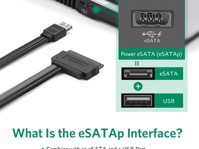 Ugreen Power ESATA (eSATAp) to SATA Cable Dual Power USB 12V 5V Combo to 22 Pin (7Pin + 15Pin) For 2.5"/3.5" HDD/SSD (Brand New/Warranty)