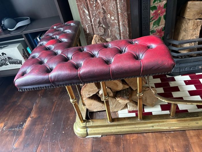 Antique Brass Club Fender with Burgundy Buttoned Seating