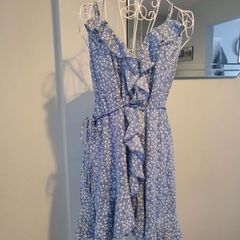 blue wrap dress