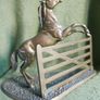 Vintage Large Solid Brass Horse on Base Horse Jumping Gate 11" x 9,5" Image 3