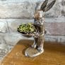 New bespoke 15cm high Jeeves the hare butler with tray and dried moss Image 3