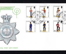 1974 Guernsey Militia Uniforms Definitive Stamp Low Value First Day Cover (FDC).