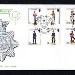 1974 Guernsey Militia Uniforms Definitive Stamp Low Value First Day Cover (FDC).