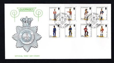 1974 Guernsey Militia Uniforms Definitive Stamp Low Value First Day Cover (FDC).