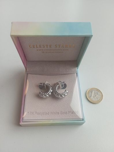 18K Recycled White Gold-Plated Riviera Radiance Braided Texture Women's Hoop Earrings Celeste Starre