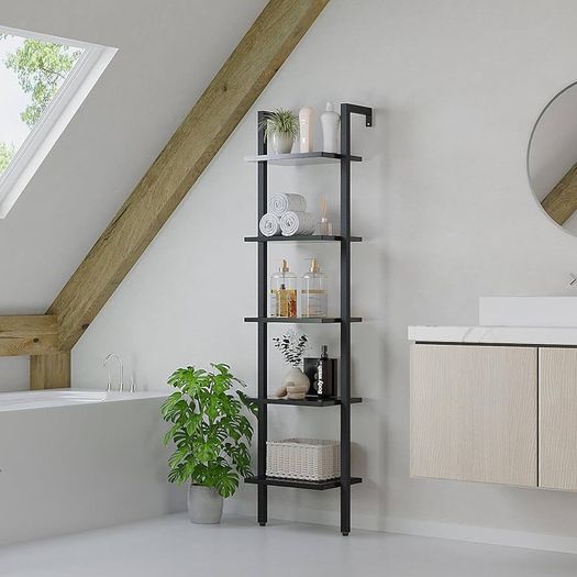 NEW SALE | Bookshelf Wall Mounted, Ladder Shelf, 5-Tier Bookcase Rack, Storage Unit with Metal Frame