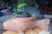 Large vintage hardwood koi carp planter