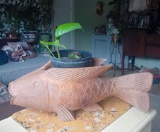 Large vintage hardwood koi carp planter