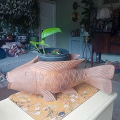 Large vintage hardwood koi carp planter