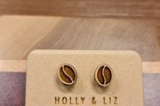 Holly and Liz - Coffee Bean Stud Earrings Made from Maple Wood