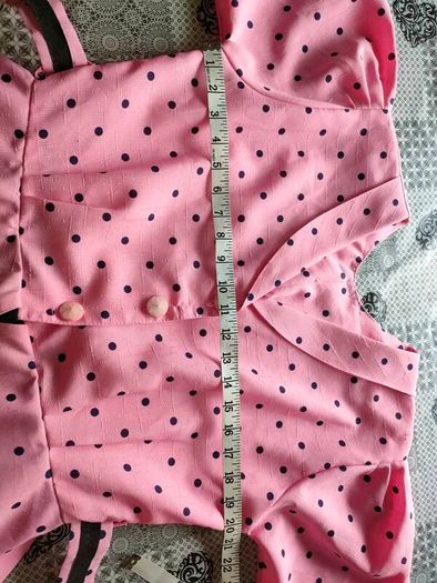 Vintage 1980s 50s style Pink Navy polkadot peplum dress Size M Postage included