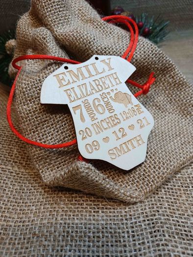Baby Custom First Christmas Ornament Baby's Bodysuit Shape Birth Stat Ornament Baby Shower Gift Xmass gift