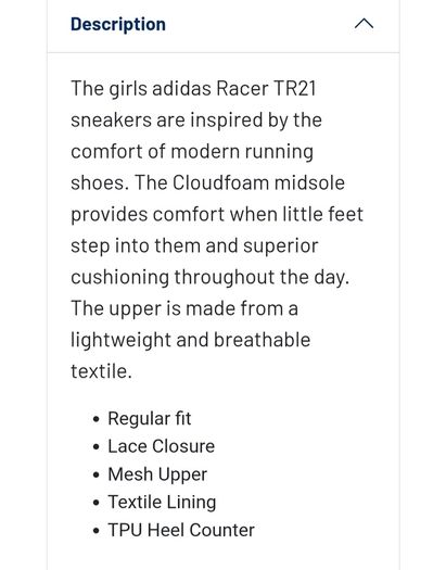 Brand New Adidas Girls Racer TR21 Trainers - Size - U.K.12K - RRP - 39.99 - Open To Offers!!