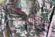 New Look pink and grey camouflage denim jacket