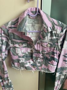 New Look pink and grey camouflage denim jacket