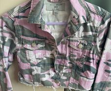 New Look pink and grey camouflage denim jacket